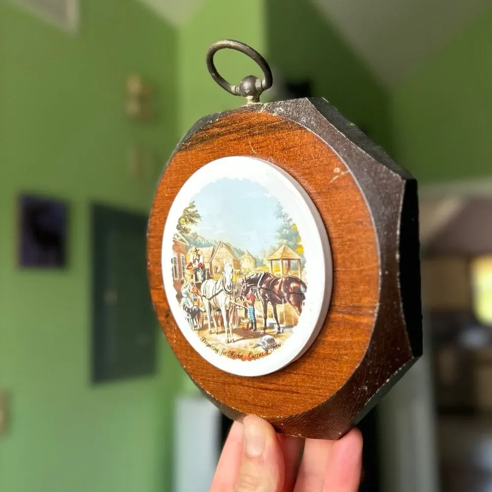 VTG Ceramic Still Life Homestead Western on Wood Plaque Wall Sign Decor